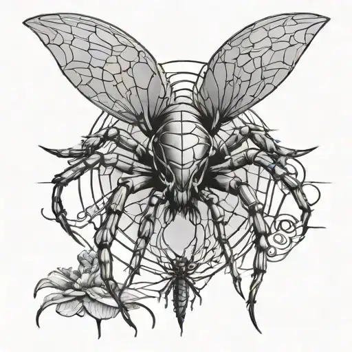 spider with evil fairy tattoo design idea