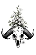 texas long horn skull, have the skull be cracked and growing out of the cracks and wrapping horns flower babys breath tattoo design idea
