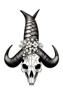 texas long horn skull, have the skull be cracked and growing out of the cracks and wrapping horns flower babys breath tattoo design idea