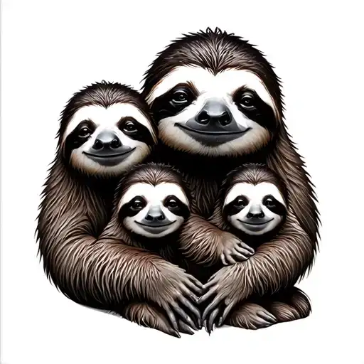 mom sloth with three babies tattoo design idea