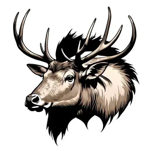 bull elk head half black tattoo design idea