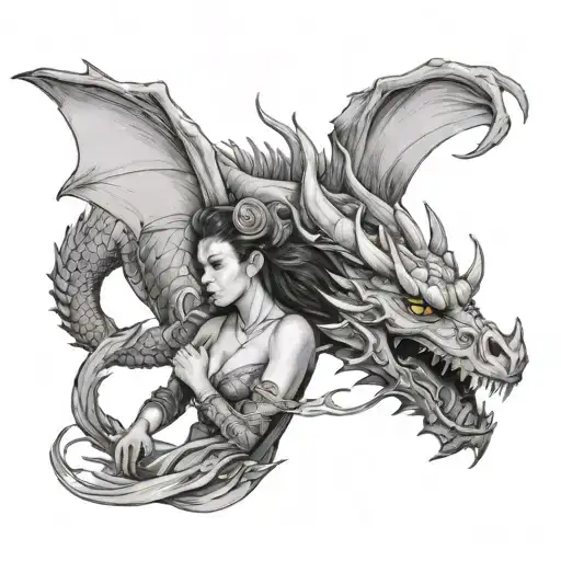 dragon and woman trapped  tattoo design idea