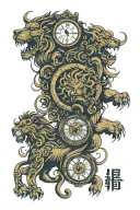 what i would like is the word gemini written in taiwanese chinese 1 lion a broken style clock with my brother's date wri tattoo design idea