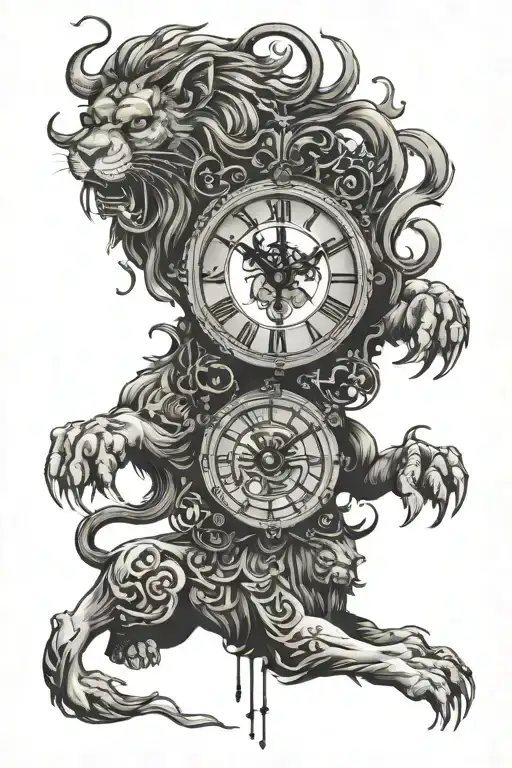 what i would like is the word gemini written in taiwanese chinese 1 lion a broken style clock with my brother's date wri tattoo design idea