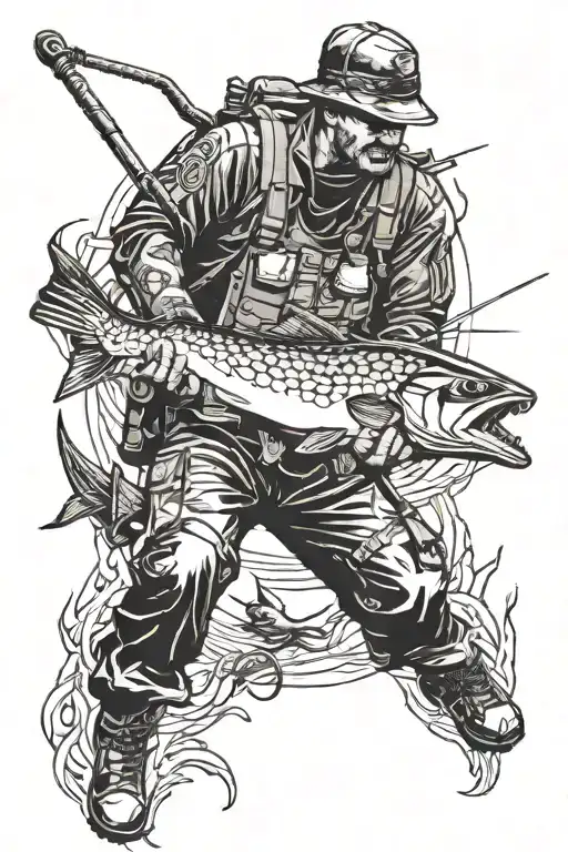 honor death of former marine and fisherman fishing tattoo design idea