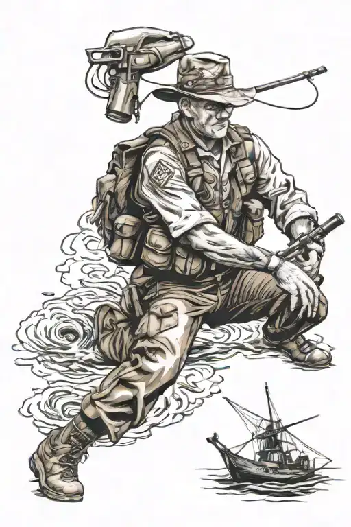 honor former marine and fisherman catching tattoo design idea
