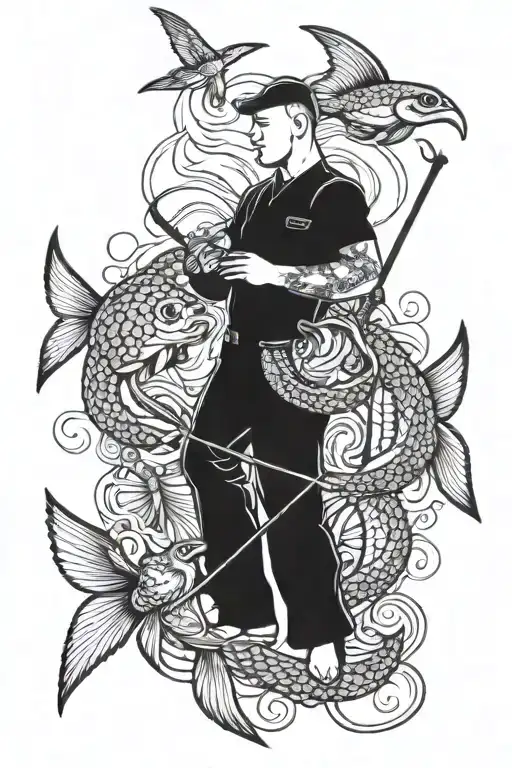 honor former marine and fisherman catching tattoo design idea