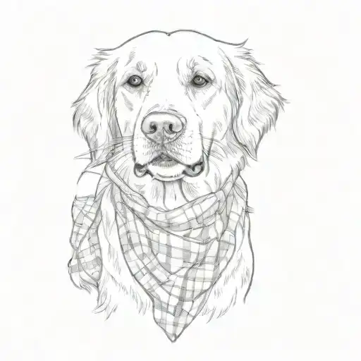 a golden retriever wearing a plaid bandana tattoo design idea