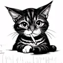 cute cat smoking a cigarette in black and white style tattoo design idea