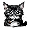 cute cat smoking a cigarette in black and white style tattoo design idea