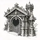 Cemetery gate with intricate carpentry details stomach tattoo tattoo design idea