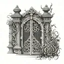 Cemetery gate with intricate carpentry details stomach tattoo tattoo design idea