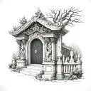 Cemetery gate with intricate carpentry details stomach tattoo tattoo design idea