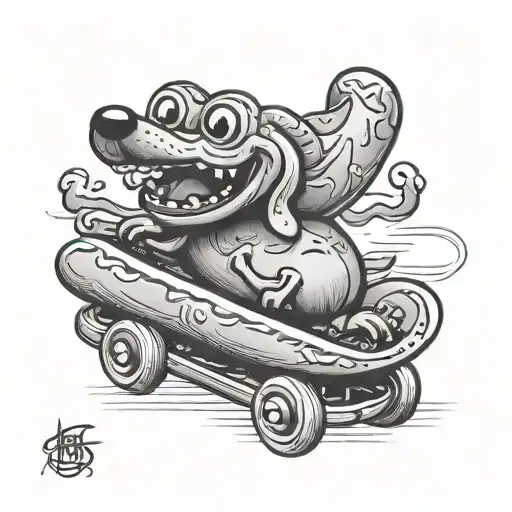 skating hotdog tattoo design idea
