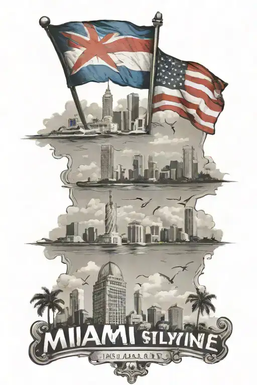 Miami Skyline cuban flag tattoo design idea