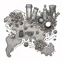 A map of the world with coffee beans as landmarks and gummy bears as travel companions, representing the client's love for travel and coffee tattoo design idea