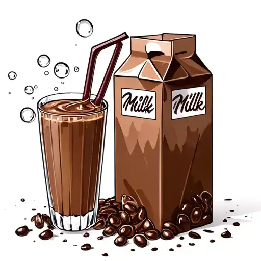 bubbles in a glass of chocolate milk with a straw and a chocolate milk carton next to it tattoo design idea