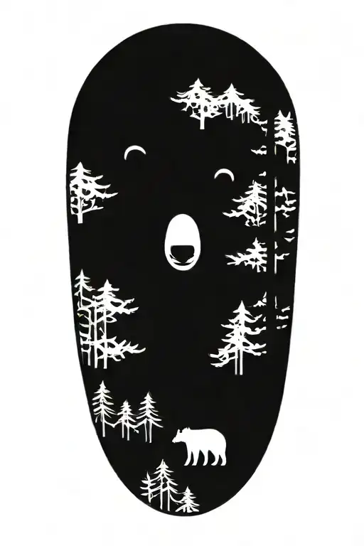 forest with bear tattoo design idea