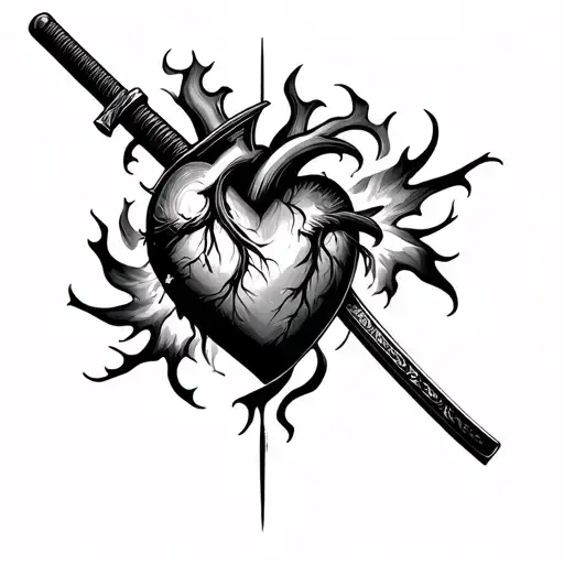 Set your heart ablaze katana tattoo design idea