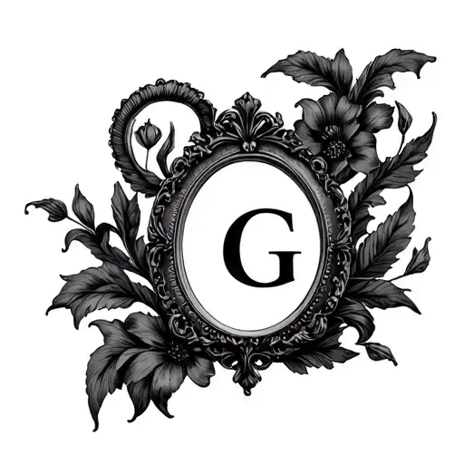 ( Oval Mirror )[ Fine-line black ]- Victorian delicate frame- Hidden "G" woven into top- Angled slightly toward each tattoo design idea