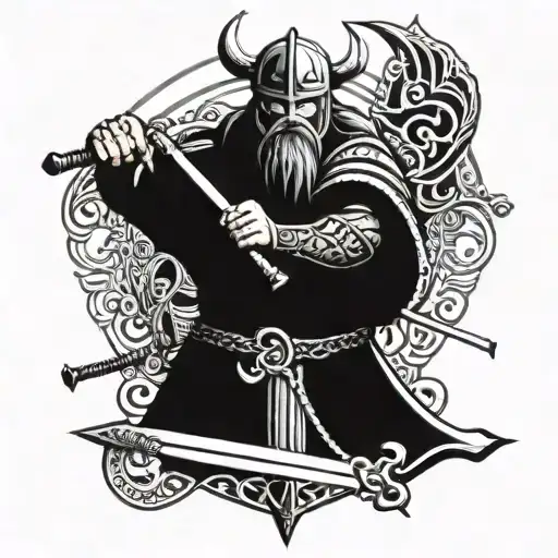 viking warrior wielding a sword tattoo design idea