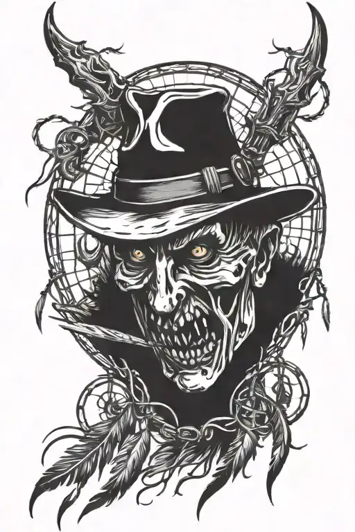 Freddy Krueger dream catcher tattoo design idea