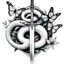 Gemini tattoo with white snake and butterflies. With a dagger tattoo design idea