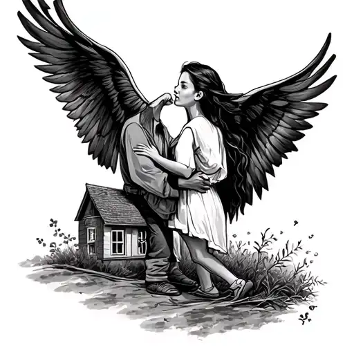 commemorative for a father and daughter getting back home after a long struggle in a foreign country  tattoo design idea