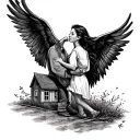 commemorative for a father and daughter getting back home after a long struggle in a foreign country  tattoo design idea