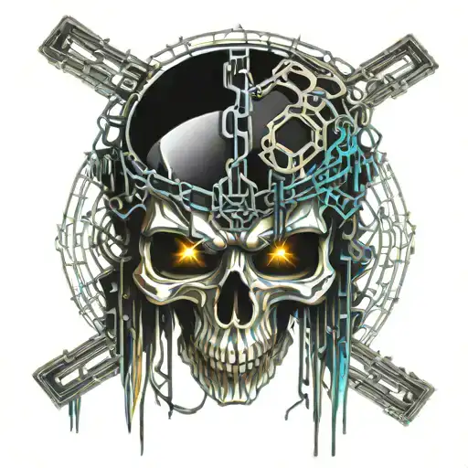 breaking free of past skull with chains breaking and bursting tattoo design idea
