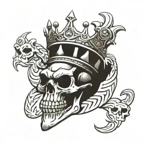 skull with king k rool crown   tattoo design idea