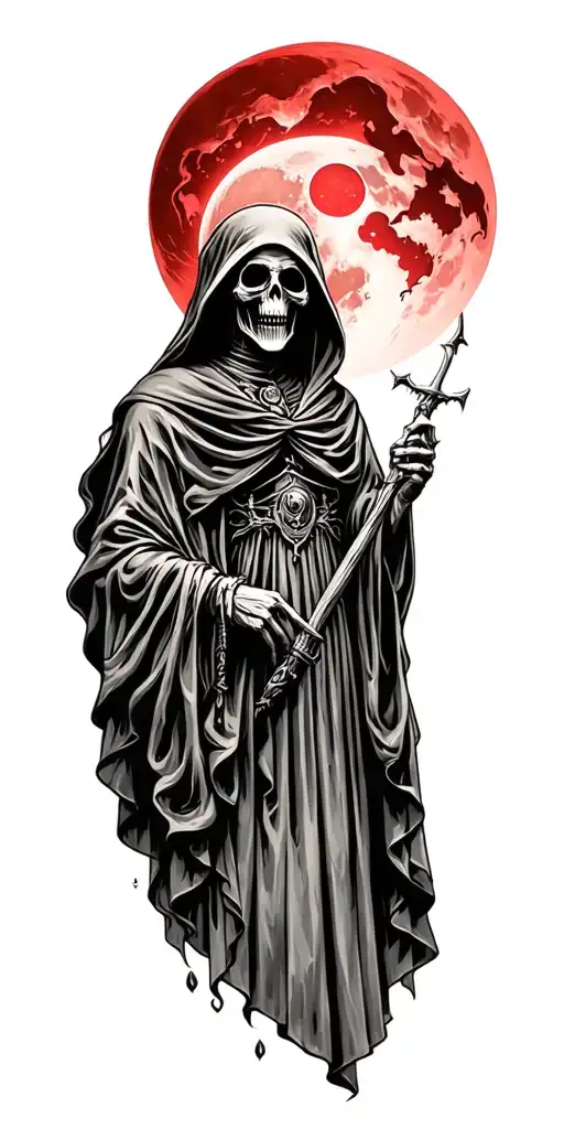 grim reaper red moon rising tattoo design idea