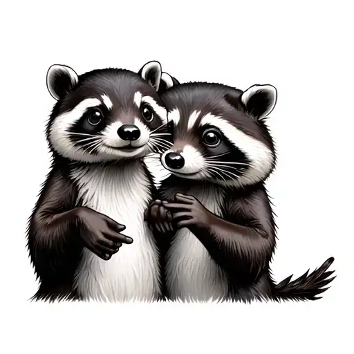 otter and a racoon holding hands pointing tattoo design idea