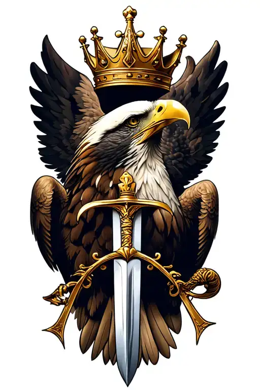 eagle, sword and crown tattoo design idea