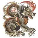 Wolf and Dragon emerging tattoo design idea