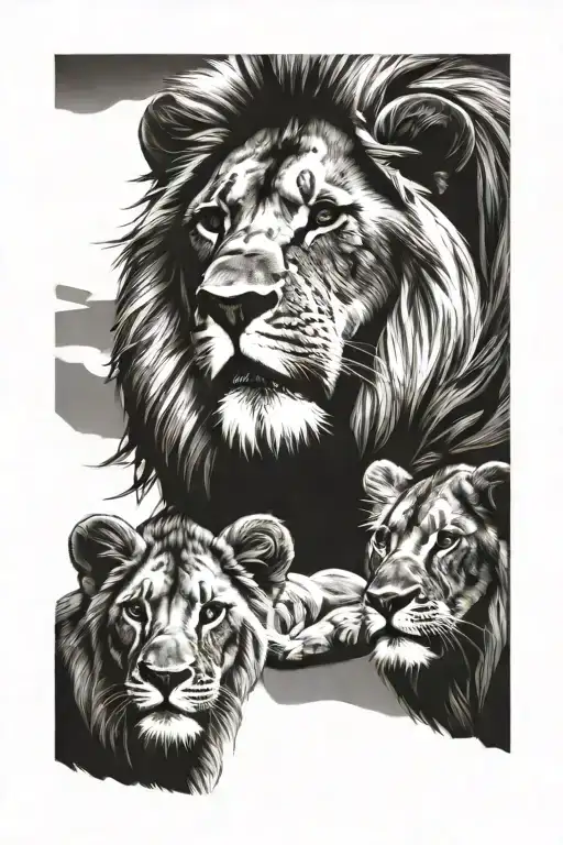 lion with 2 lion cubs face only tattoo design idea