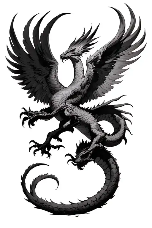 rising pheonix above a dragon tattoo design idea