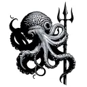 Poseidon with Black Art trident with octopus tentacles tattoo design idea