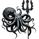 Poseidon with Black Art trident with octopus tentacles tattoo design idea