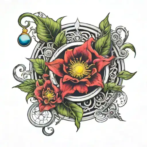 Belladonna flower with hecate wheel surrounded tattoo design idea