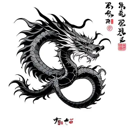 Korean Dragon circling hangul writing 힘 tattoo design idea