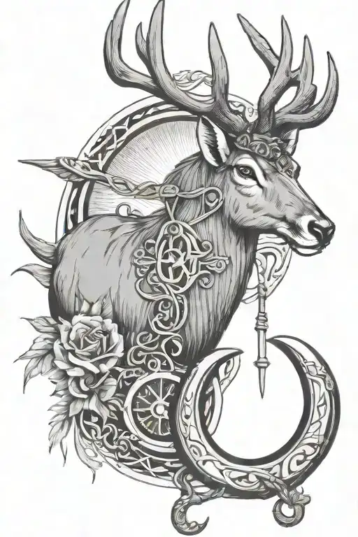 Horseshoe, Christian Cross, Deer, Fishing rod tattoo design idea