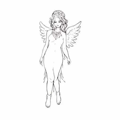 a girl in a white angel costume tattoo design idea