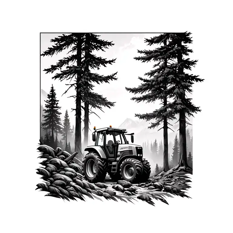 Mountain tractor forest tattoo design idea