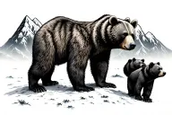 bear 3 cubs  mountains tattoo design idea