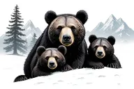 bear 3 cubs  mountains tattoo design idea