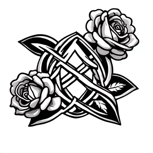 roses intertwined Celtic knot pentgtam tattoo design idea
