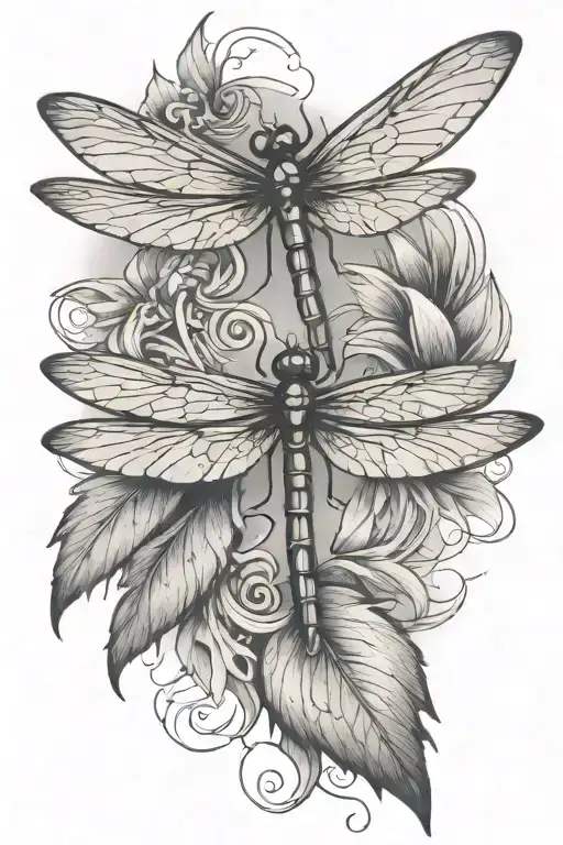 dragonfly hovering angel feather tattoo design idea