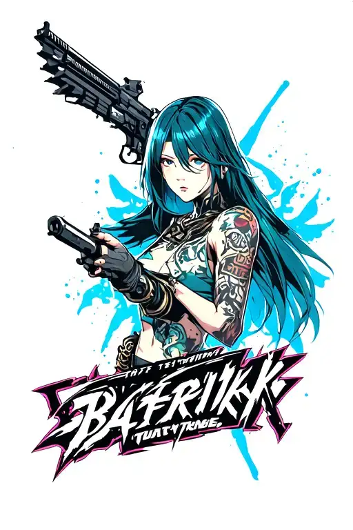 cyber sigilism and gats from anime berserk and text tattoo design idea