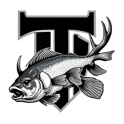 Capital T, 2 antlers, 1 fish tattoo design idea